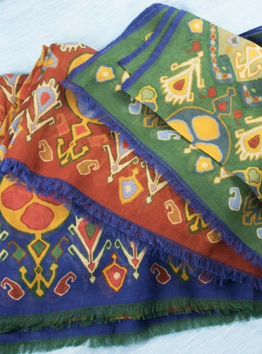 Cotton and Cashmere Blend Ikat Scarf in Periwinkle