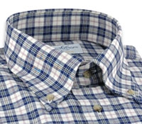 Navy and Cream Plaid Brushed Cotton Sport Shirt