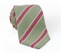 Linen and Silk Stripe Tie Moss/Claret