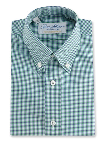 Boys Shirt Bluegreen Small Gingham Buttondown