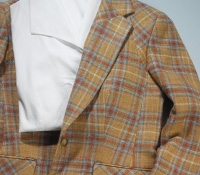Silk and Linen Jacket Camel/Blue/Red Plaid