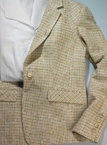 Cream, Green, Pink, and Yellow Check Silk Jacket