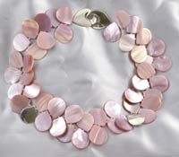 Single Strand Pink Mother of Pearl and Silver Petal Necklace