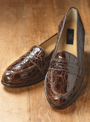 brown crocodile loafers