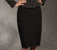 Black Wool Crepe Skirt with Tailored Puffs