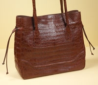Caiman Crocodile Tote in Cigar Brown