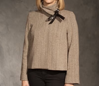 Leather Tie Neck Jacket in Beige
