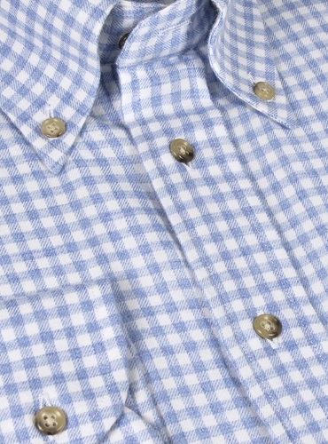 Sky and Cream Gingham Button Down in Cotton and Cashmere