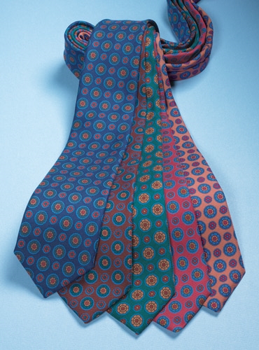 Silk Printed Madder Tie With Medallion Motif in Navy