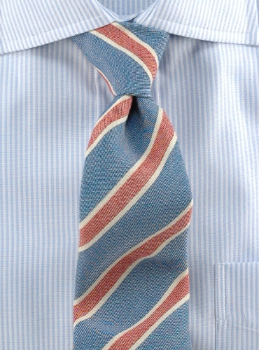 Linen and Silk Striped Tie Navy/Red