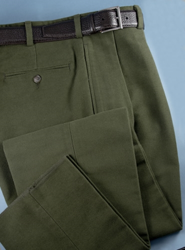 Moleskin Trousers in Olive, Forward Pleat