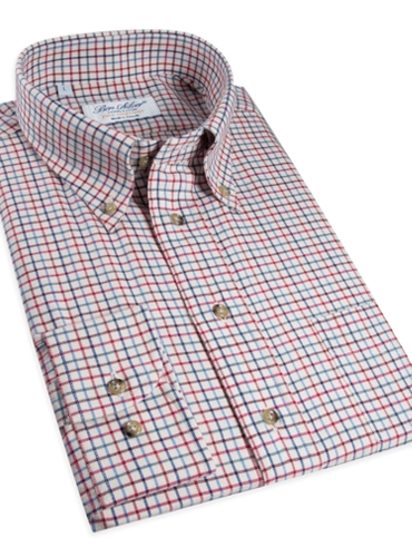 Tattersall Check Brushed Cotton Button Down in Red, Light Blue, and Navy