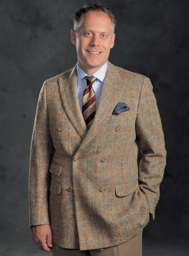 Brown and Tan Chevron Double Breasted Sport Coat in Harris Tweed