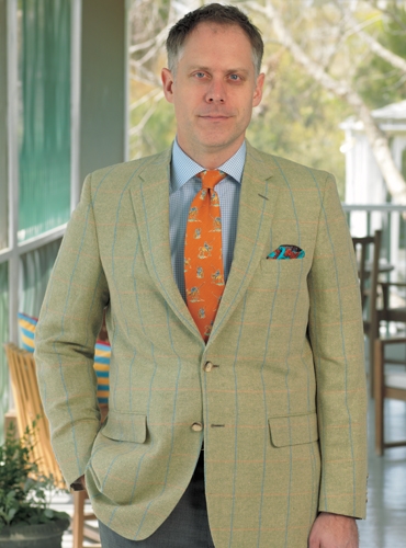 Cream and Pale Grass Green Herringbone Sport Coat with Windowpane