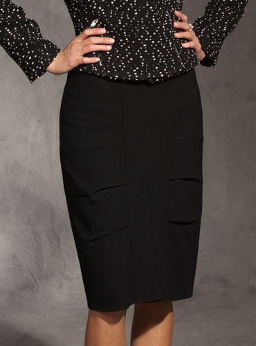 Black Wool Crepe Skirt with Tailored Puffs