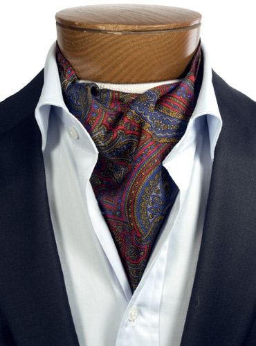 Silk Printed Paisley Ascot in Fire