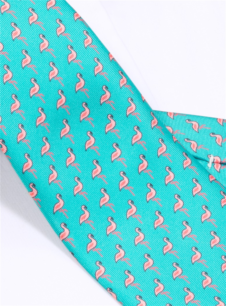 Flamingo Printed Tie in Teal