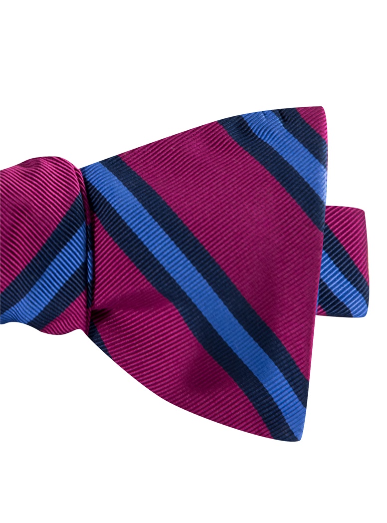 Mogador Silk Stripe Bow Tie in Magenta and Cornflower