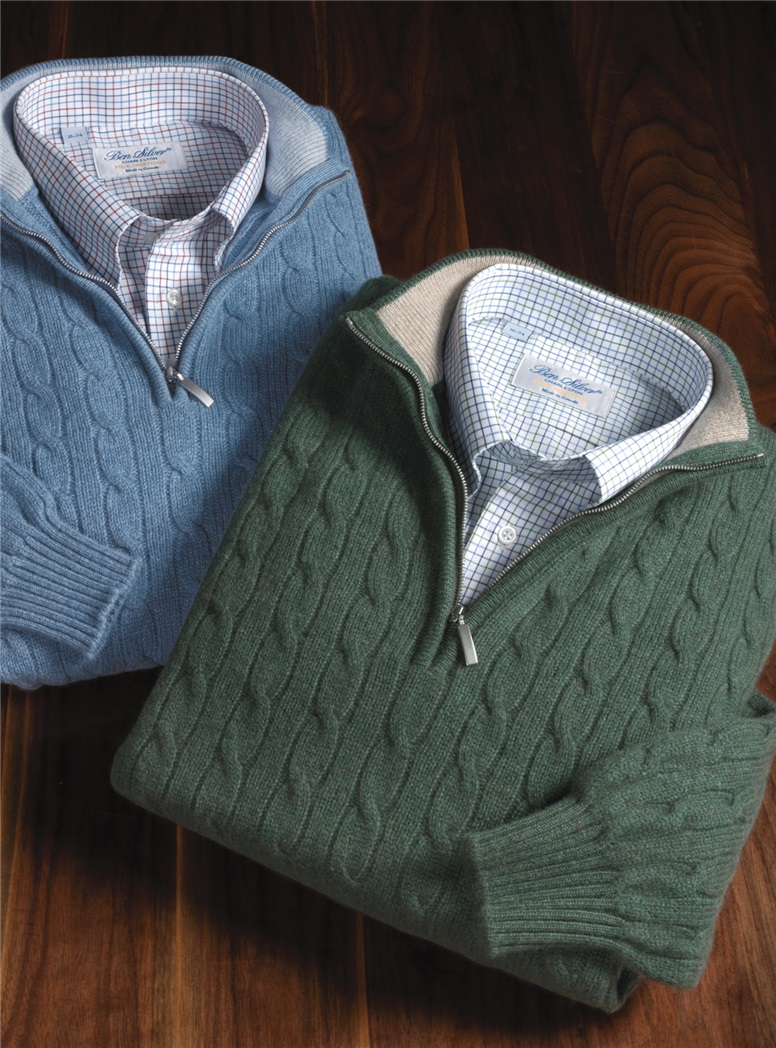 Cashmere Half Zip Cable Knit Sweaters The Ben Silver Collection