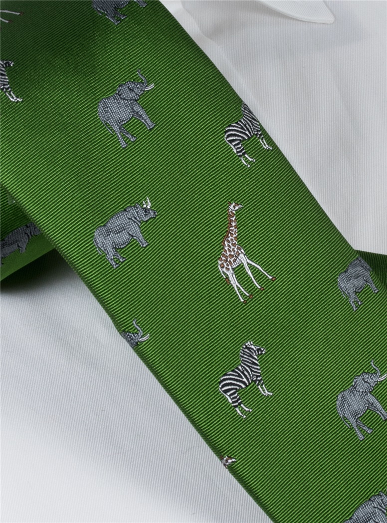 Jacquard Woven Animal Motif Tie in Leaf