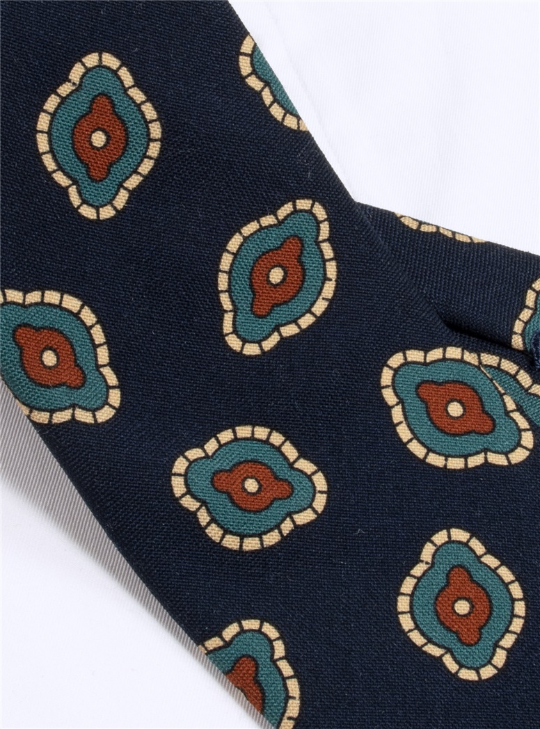 Wool Printed Tie in Navy Blue