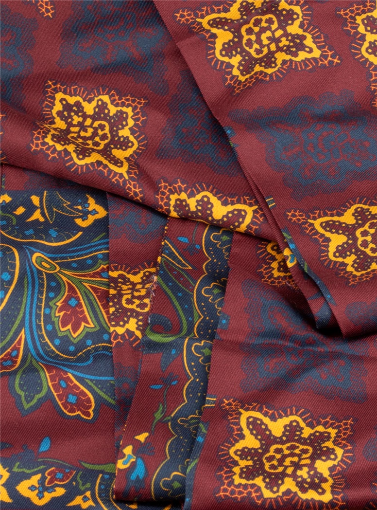Silk Printed Reversible Scarf in Burgundy