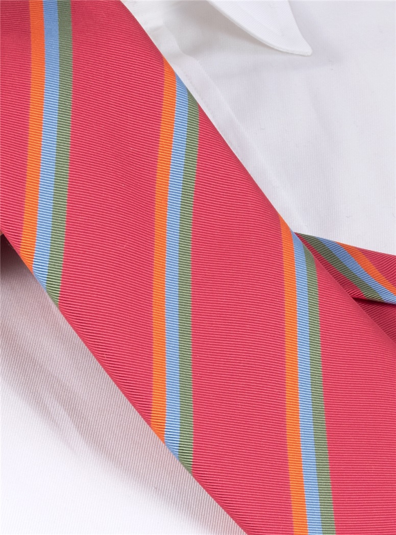 Silk Triple Striped Tie in Azalea