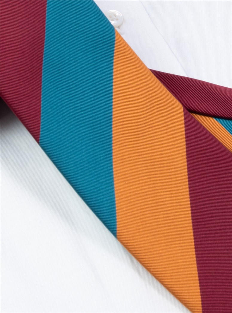 Mogador Striped Tie in Teal, Copper and Cranberry