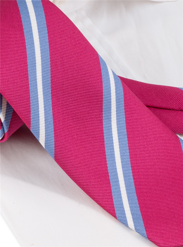 Silk Double Striped Tie in Azalea