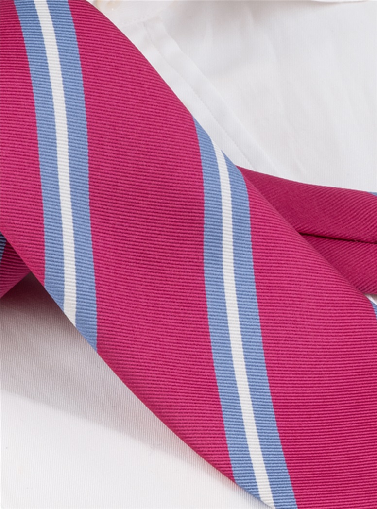 Silk Double Striped Tie in Azalea