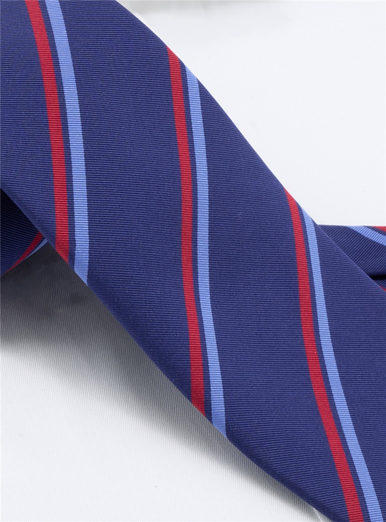 Silk Striped Tie in Navy