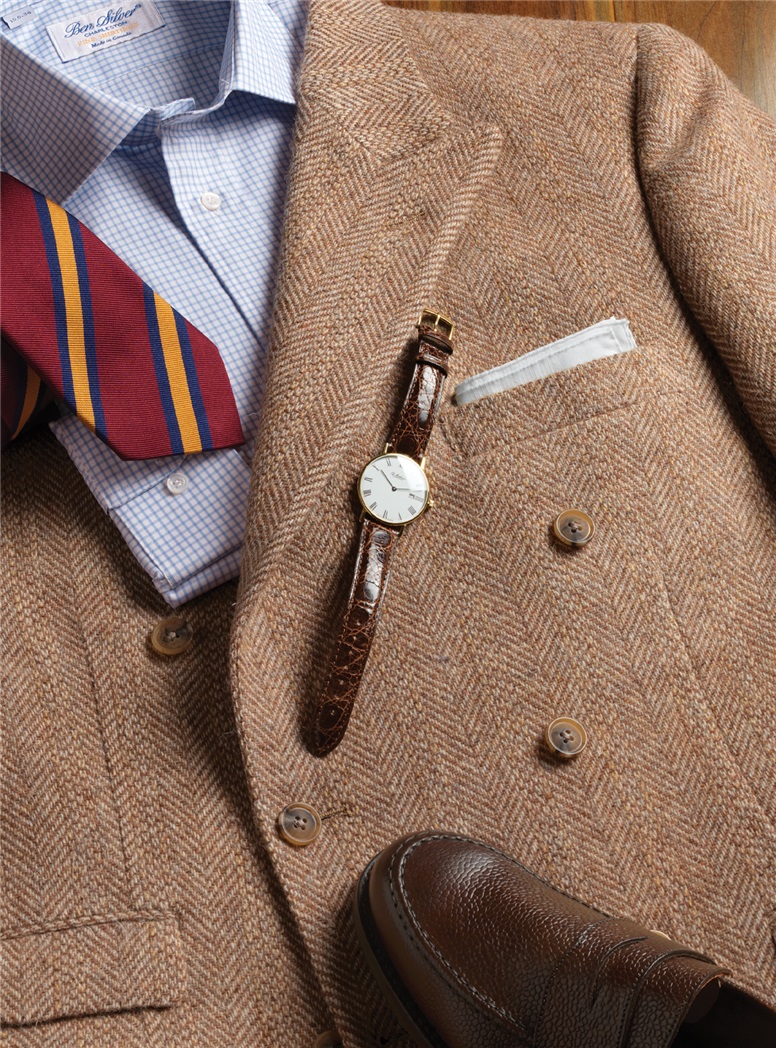 Rust and Cream Broken Bone Tweed Double-Breasted Sport Coat