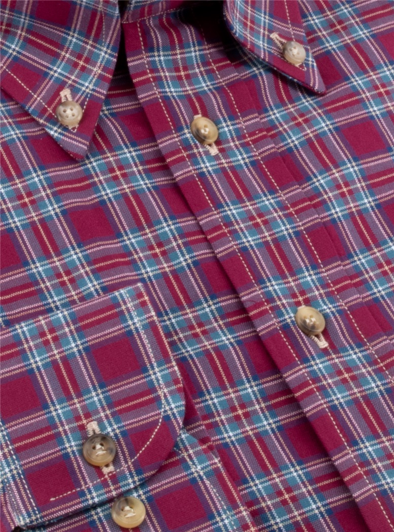 Cranberry, Teal, and Royal Plaid Button Down