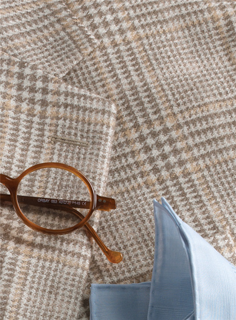 Cream and Natural Glen Plaid Cashmere Sport Coat