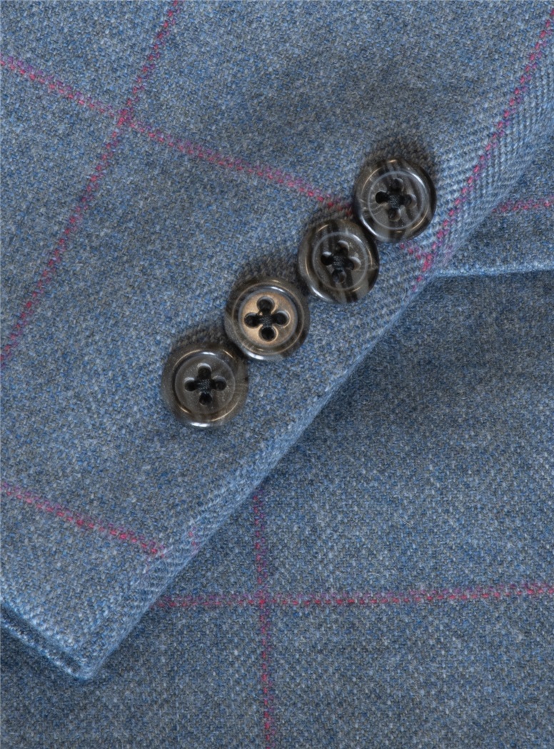 Blue Wool, Cotton and Cashmere Sport Coat with Windowpanes