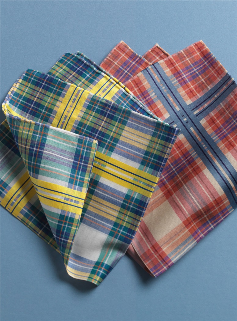 Blue, Green and Yellow Plaid Cotton Pocket Square