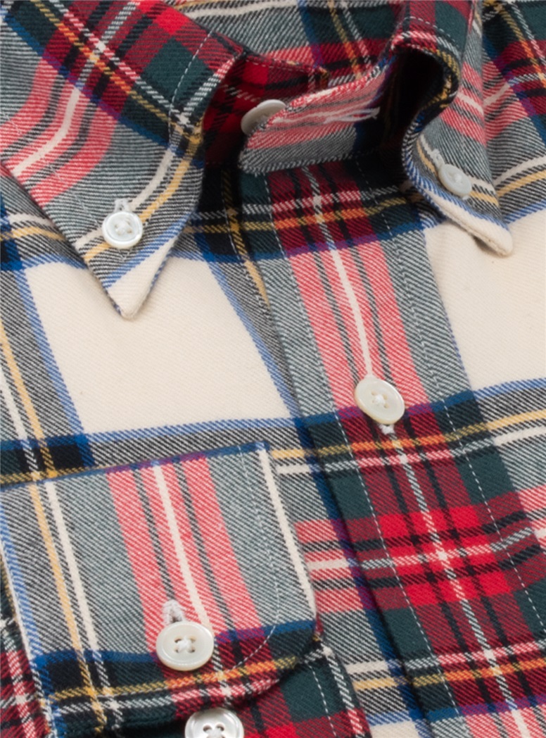 Tartan Green, Red, and Beige Check Button Down