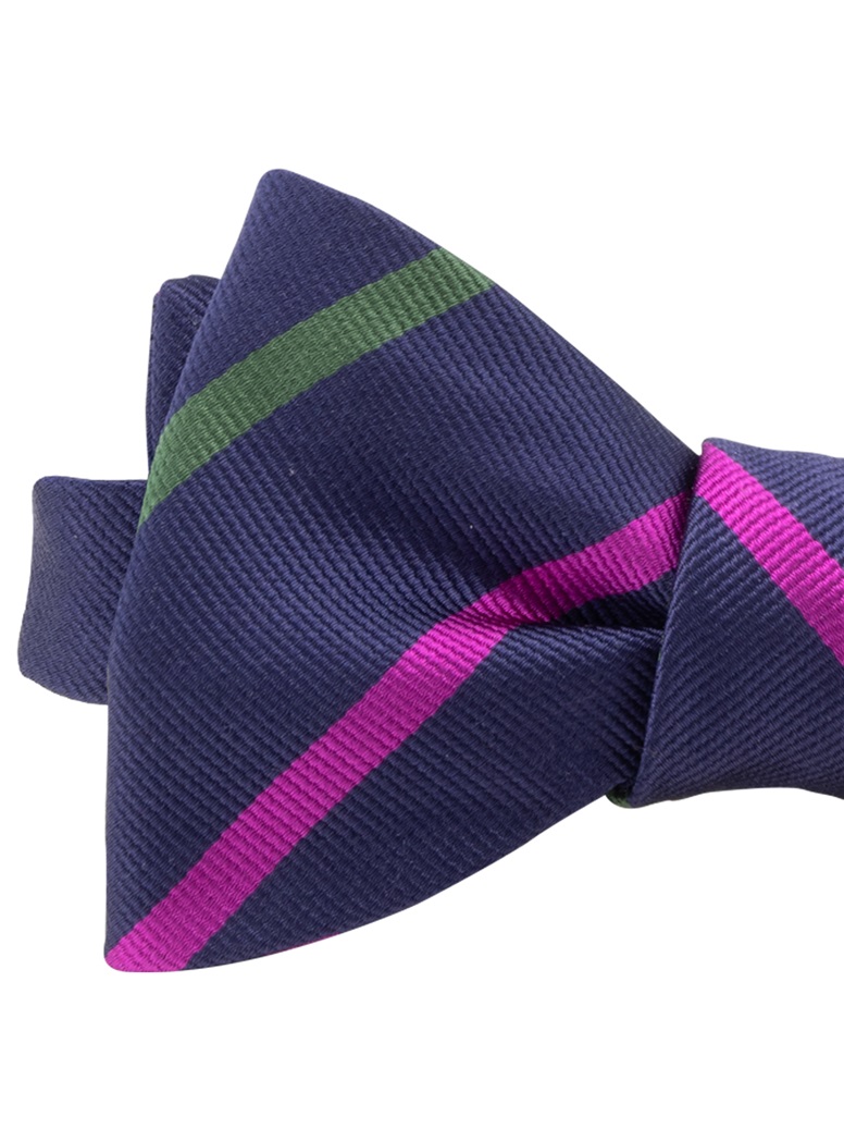 Silk Bar Striped Bow Tie in Navy