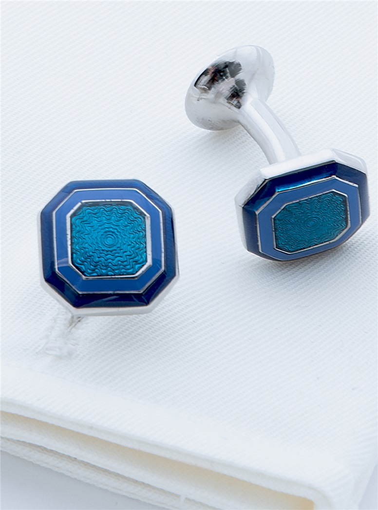 Octagonal Band Cufflinks in Navy and Royal Blue