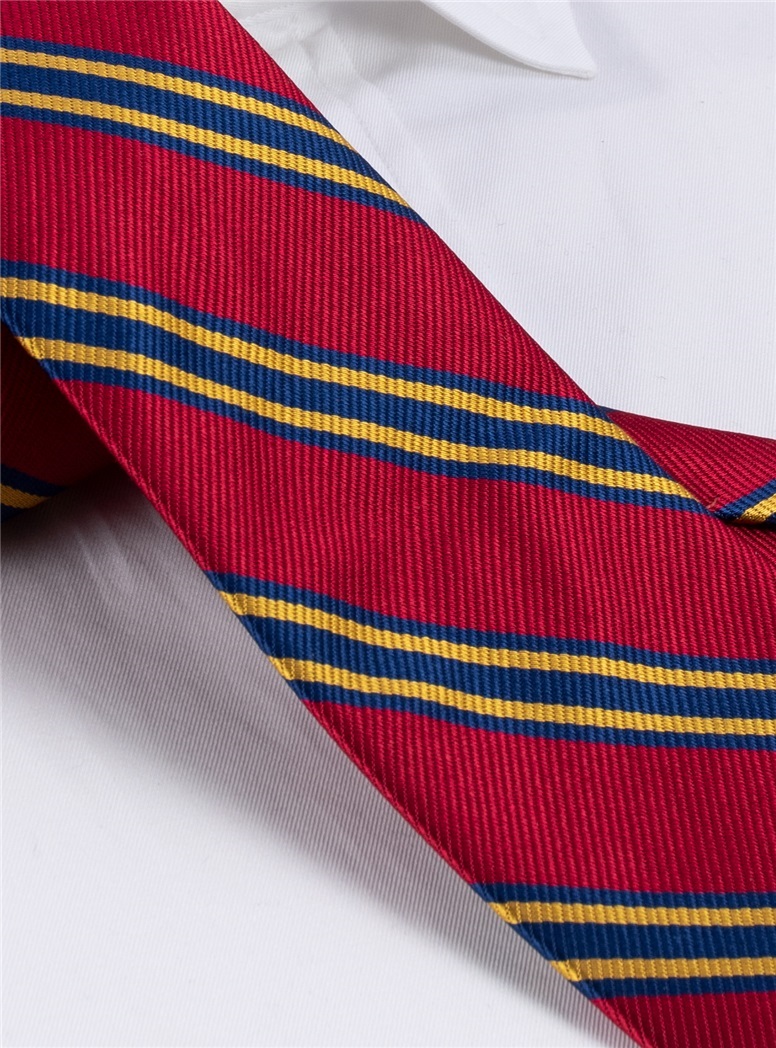 Striped Tie in Red, Navy, and Gold Long