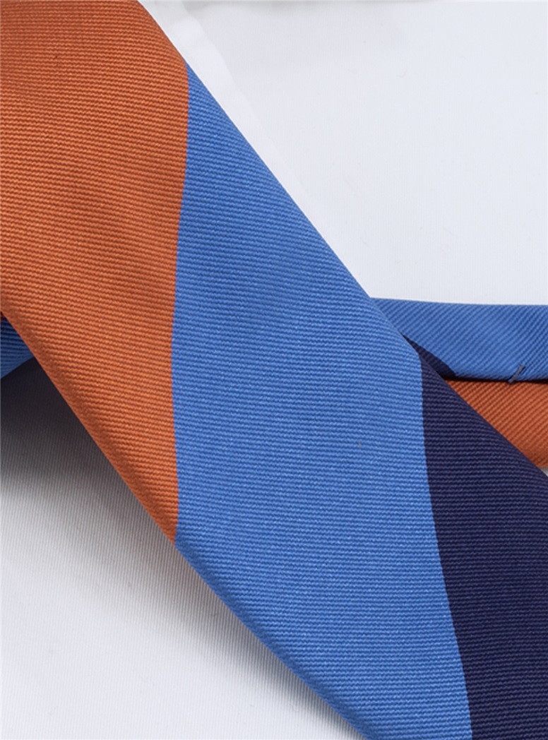 Silk Block Striped Tie in Blue