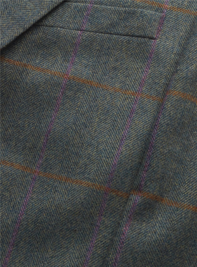 Blue Green Herringbone with Sienna & Purple Windowpane