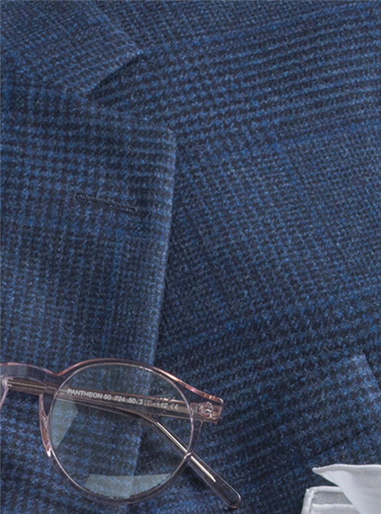 Deep Blue Glen Plaid Wool and Cashmere Sport Coat