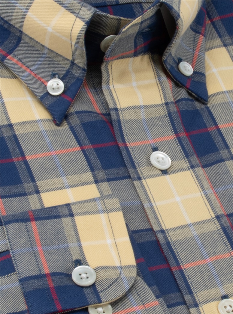Navy, Yellow, and Red Check Button Down