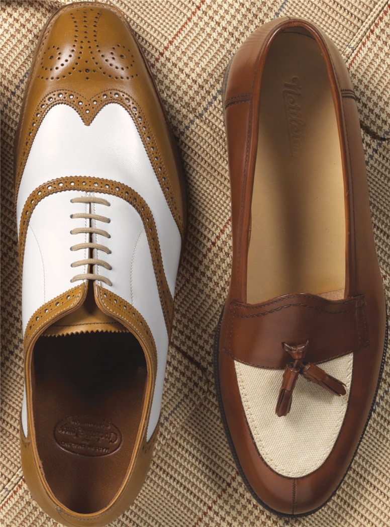 The Split Toe Tassel Loafer in Brown and Linen