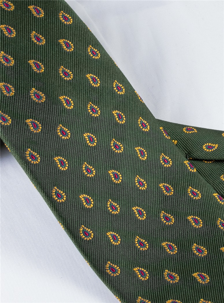 Silk Woven Paisley Tie in Hunter Green