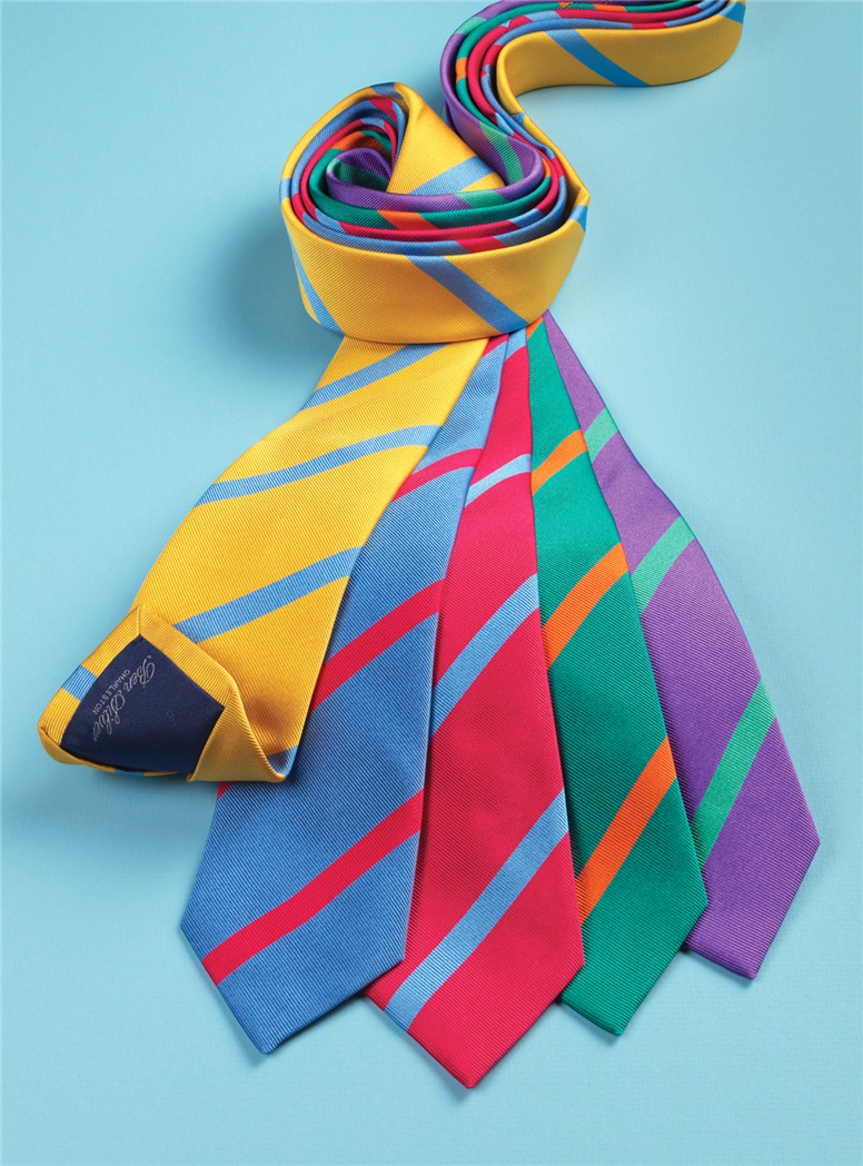 Silk Bar Stripe Tie in Sky with Magenta