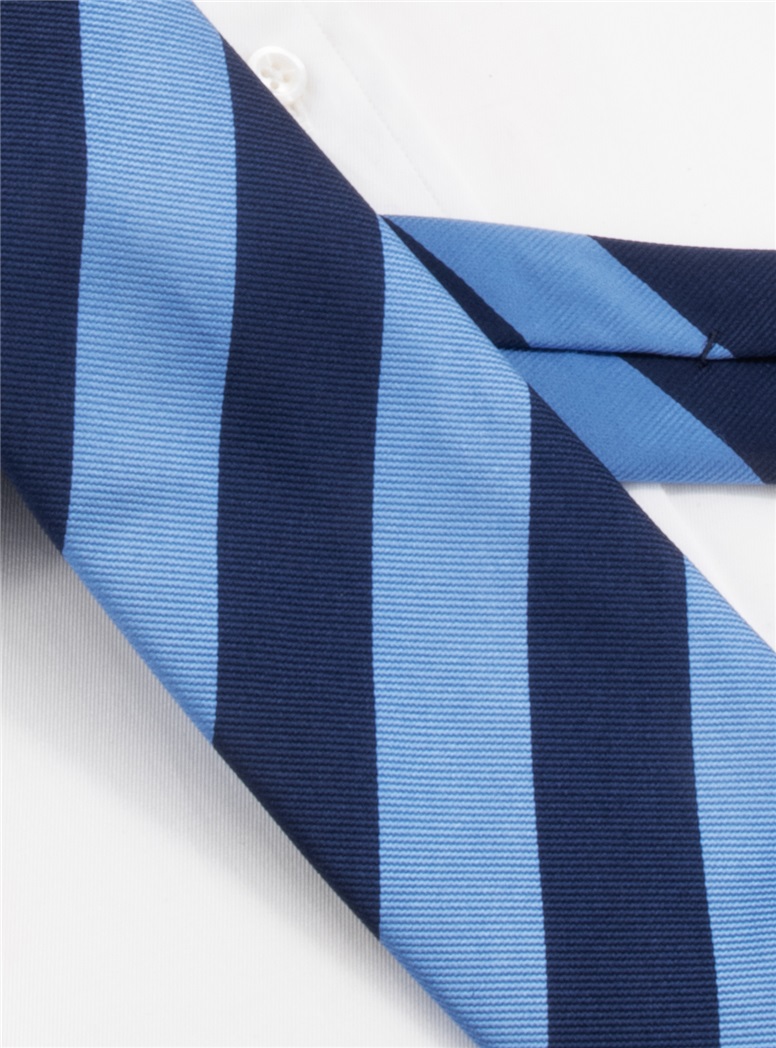 Silk Block Striped Tie in Cornflower and Navy