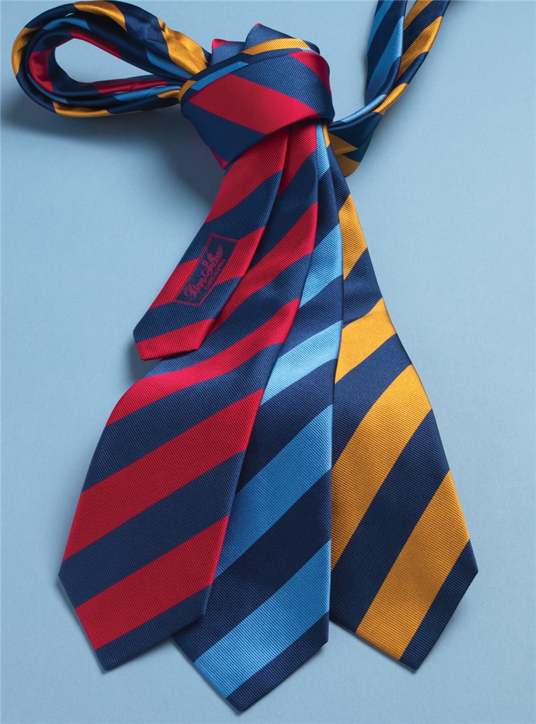 Silk Block Striped Tie in Cornflower and Navy