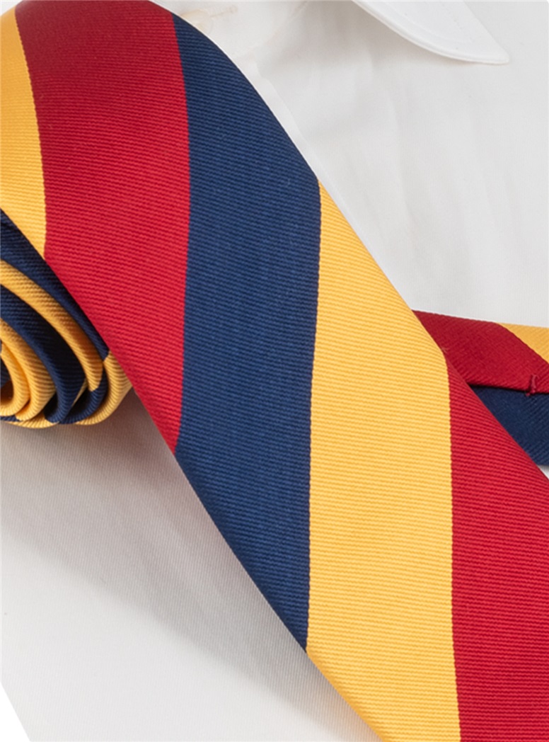 Silk Block Striped Tie in Fire, Sun, & Navy